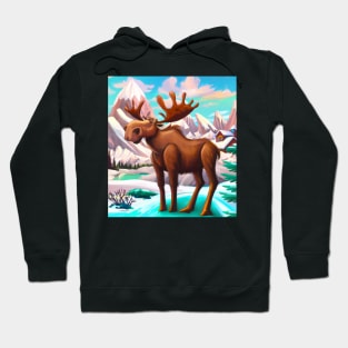Cute Canadian Moose Hanging out in the Rocky Mountains Hoodie